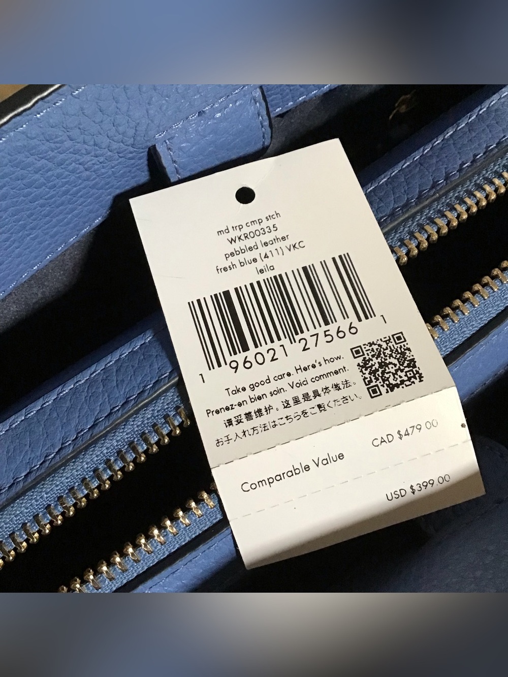 Kate spade triple compartment Leila pebble leather in fresh blue - Picture 10 of 16